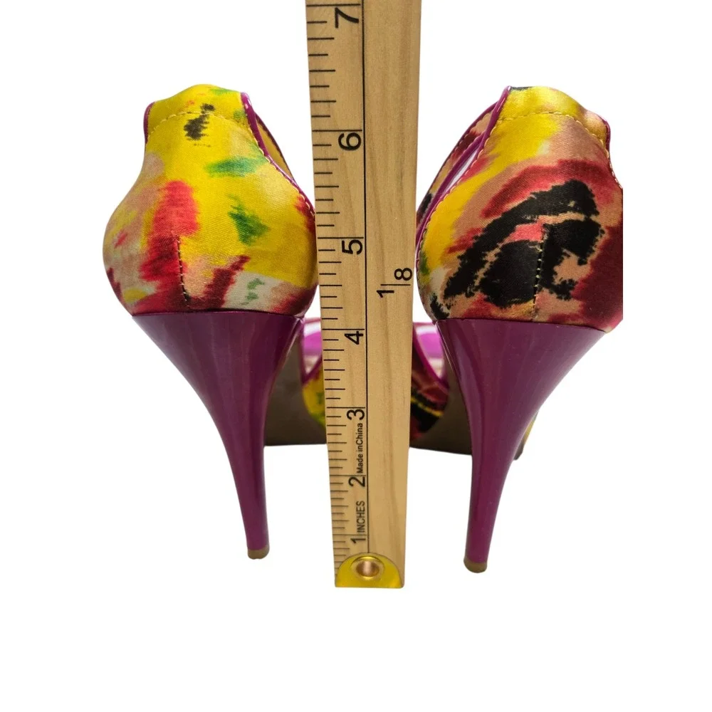 Guess GWHONDOLA Floral Peep Toe Platform Heels Pink‎ Yellow Magenta Womens 6M